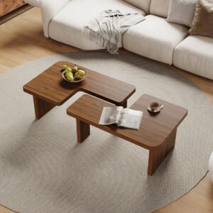 Wood+Coffee+Table,+Mid+Century+Modern+Square+Living+Room+Table,+Free+Adjustable+Shape,+2+Pieces-2094916924