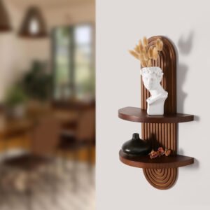 Zento Stores - Modern Wall Shelf with Arched Wood Design Mid-Century Double Floating Rainbow Shelves for Indoor Decoration Holding Planter Ornaments, 22 x 11.6 Inch - SF-842 (6) Modern arched wood shelf for boho home decor with plants and books" "Mid-century floating rainbow shelves in walnut finish for wall decoration