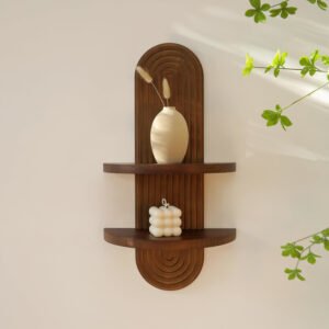 Zento Stores - Modern Wall Shelf with Arched Wood Design Mid-Century Double Floating Rainbow Shelves for Indoor Decoration Holding Planter Ornaments, 22 x 11.6 Inch - SF-842 (7) Modern arched wood shelf for boho home decor with plants and books" "Mid-century floating rainbow shelves in walnut finish for wall decoration