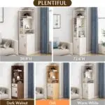Narrow Corner Bookcase – 5-Tier White Shelf with Drawer, Door