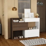 3-Tier Shoe Cabinet – 10 Pair Storage | White & Brown | 40.5" Tall
